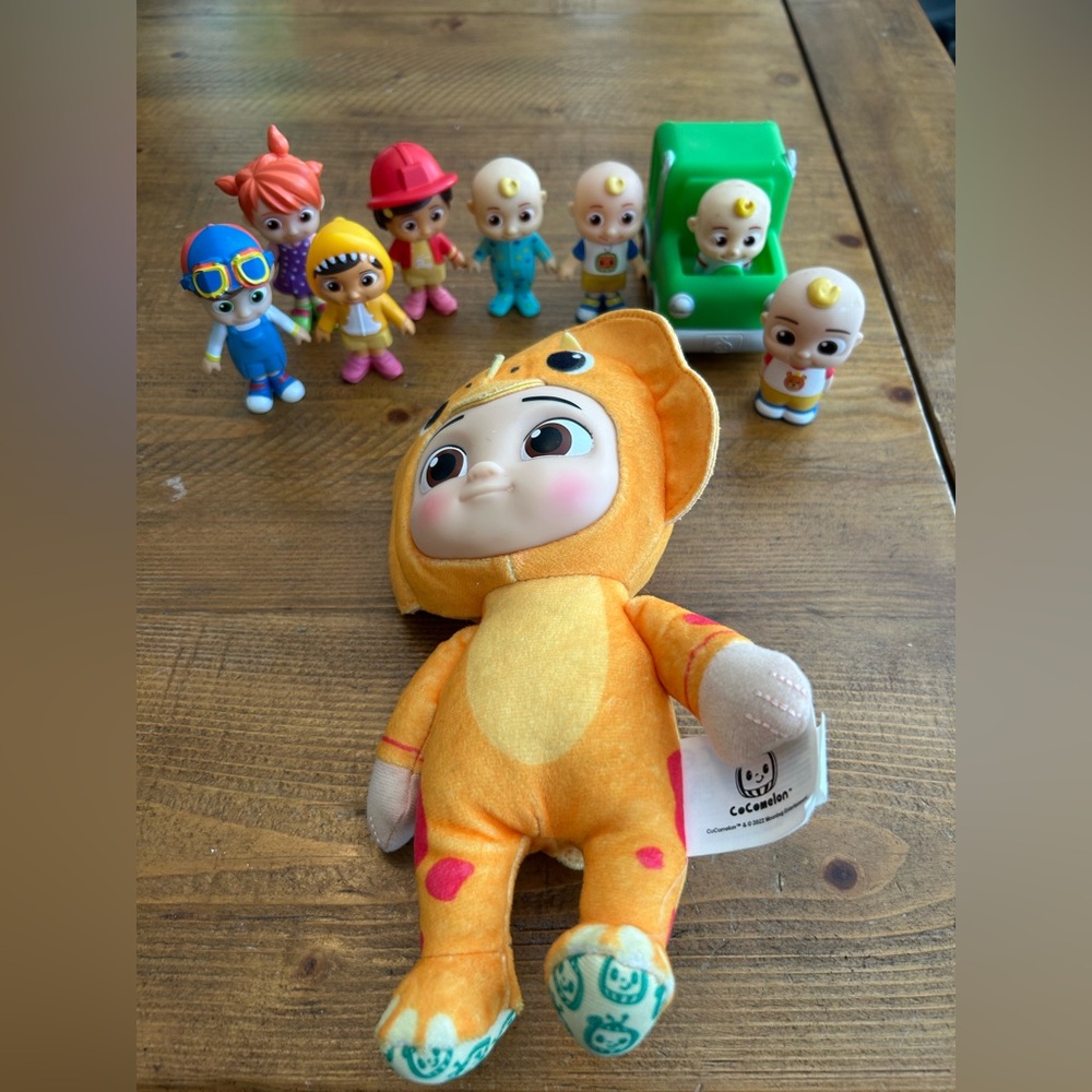 Bundle of Cocomelon figurines and plush as is